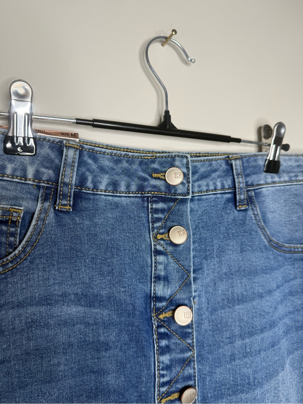 Front Button Blue Denim Pencil Skirt - Picture 2 of 8